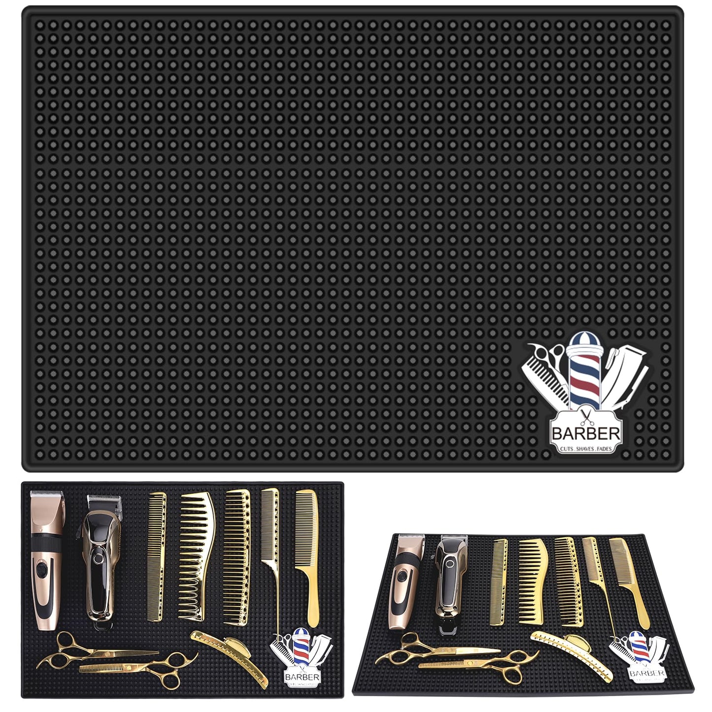 Barber Mat for Clippers Non-Slip Thickened Silicone Non-Slip Mat | Barber Shop Home Counter Workstation Organizer Mat for Scissors, Trimmers, Clippers, Hair Cards, Combs, Razors, etc (17.5 * 12 Inch)