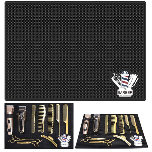 Barber Mat for Clippers Non-Slip Thickened Silicone Non-Slip Mat | Barber Shop Home Counter Workstation Organizer Mat for Scissors, Trimmers, Clippers, Hair Cards, Combs, Razors, etc (17.5 * 12 Inch)