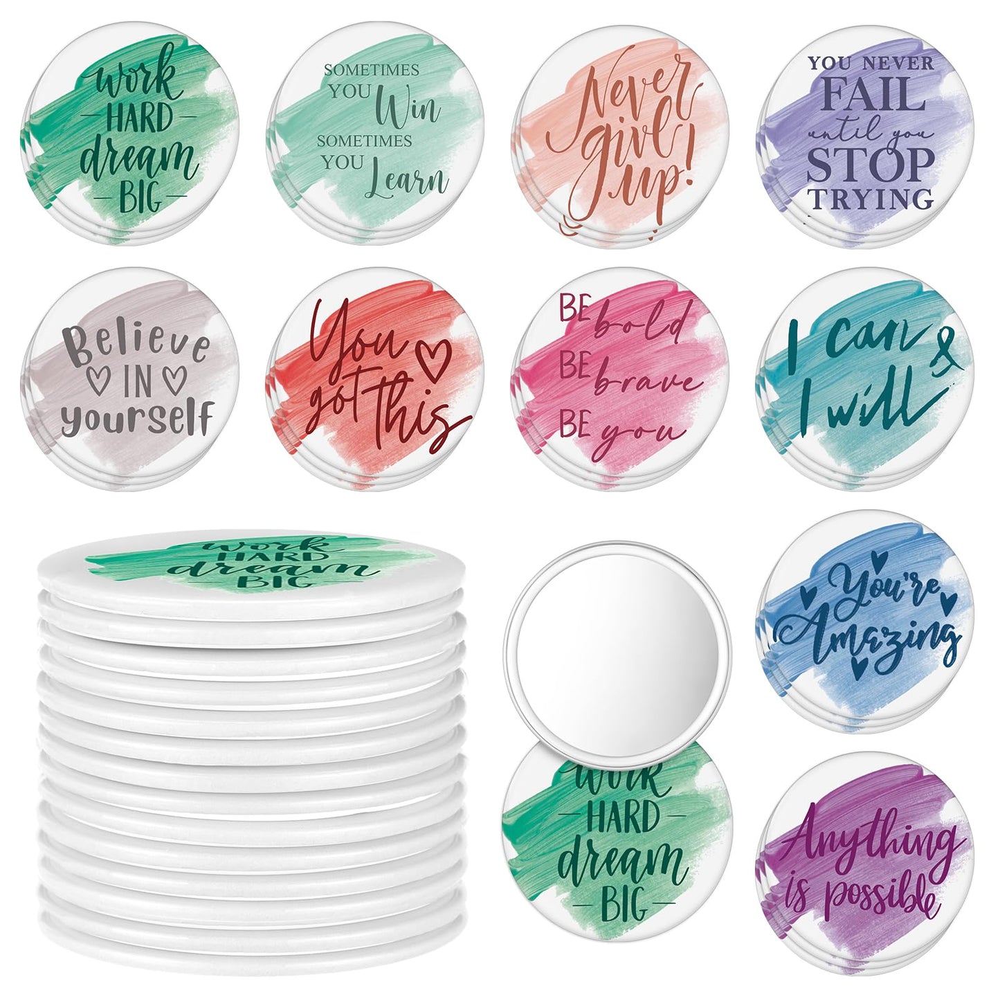 Kigley 30 Pcs Inspirational Compact Mirrors Bulk for Women Employee Appreciation Gifts Round Portable Pocket Mirror Makeup Glass Mini Mirrors Thank You Gifts for Women Teacher Employee Staff
