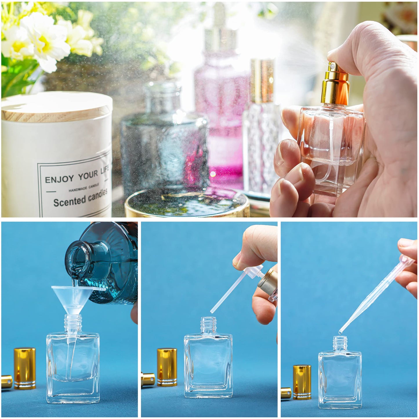 YU FENG 12pcs Clear Perfume Spray Bottles 15ml Glass Fine Mist Sprayer Empty Spray Bottles Refillable Container Perfume Atomizer for Cleaning, Essential Oil, Liquid