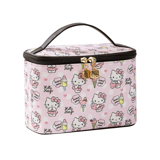 AmBealla Cosmetic Bag Large Makeup Bag Pink Makeup Travel Case with Brush Holder,Canvas Organizer for Women,Toiletry Bag for Skincar &Beauty Tools Sweet Cute for Girls