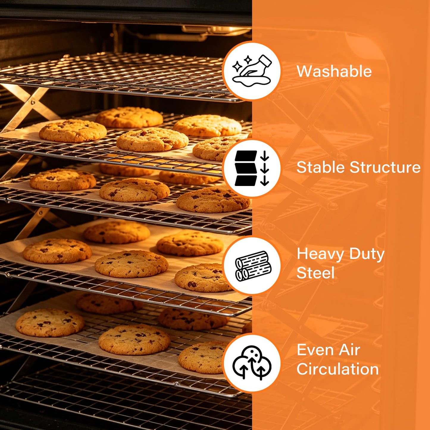 6 Tier Upgraded Collapsible Cooling Rack with Adjustable 3 Setting Design, Stackable Baking Rack with Clean Brush, Roasting Cooking Drying Wire Cooling Rack for Cookies Baking Roasting ＆ Grilling