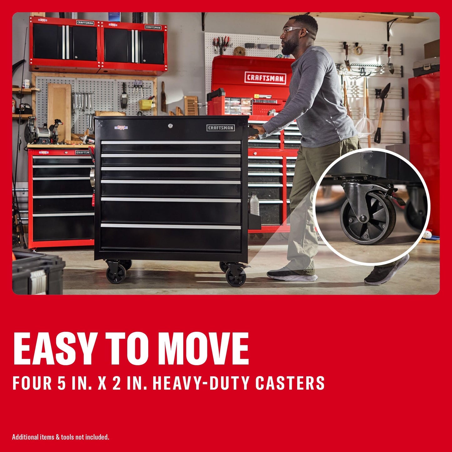 CRAFTSMAN Tool Chest with Wheels, Full Bank Utility Cart, Six Soft-Close Drawers, Power Outlets, Side Tray, Storage Cart, Heavy Duty Casters, 37 x 21 x 41 Inch, Black (CMSTUC06BK)
