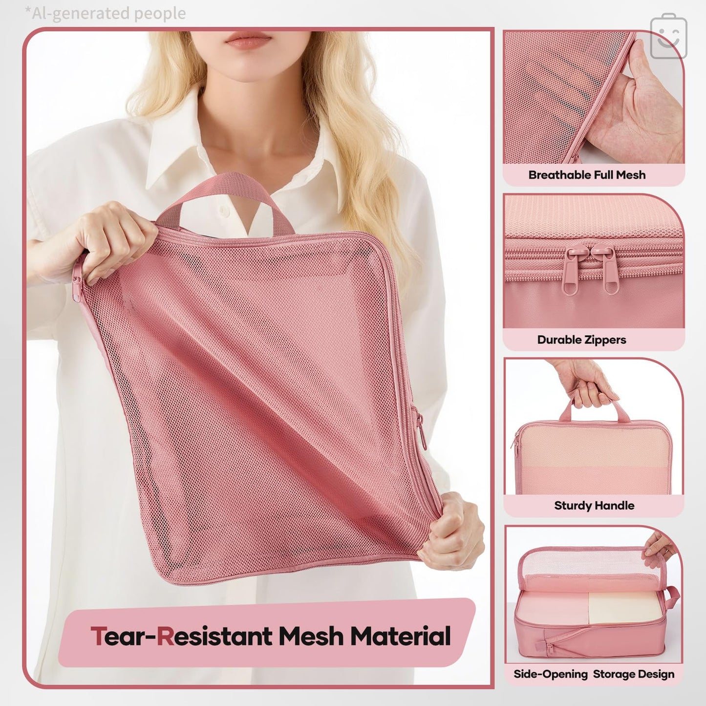 Veken 11-Pack Compression Packing Cubes for Travel Essentials,Compressible Expandable Large Luggage Suitcase Organizer Bags for Clothing,Durable Space Saver Bags with Toiletry Bags(Pink)
