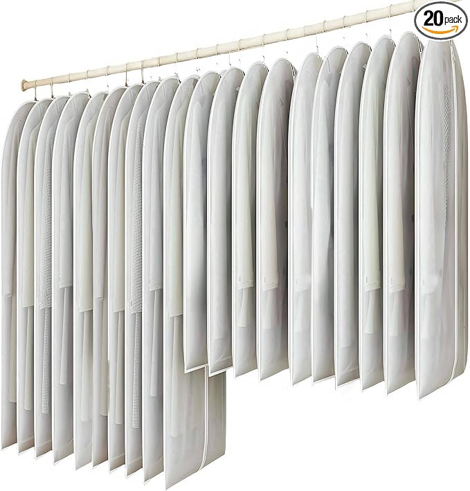 20 Pack Combo Size Clear Garment Bags for Hanging Clothes with Full Zipper for Closet Storage, Clothes Cover For Hanging, Wardrobe Bags for Hanging Clothes.(120 x 60CM x 10P, 100 x 60CM x 10P)