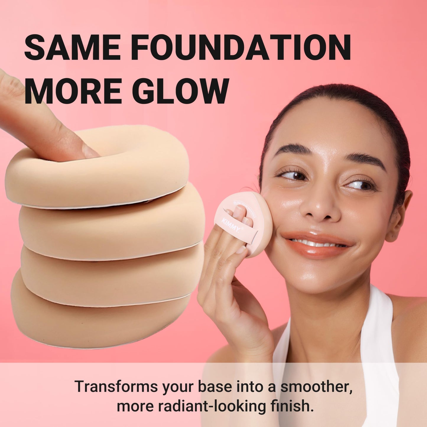 KIMMY Makeup Sponge Blender 2PCS Set with Case – Glass Skin Foundation Sponge, 0.0001mm Non-Absorbent Rubycell for Liquid & Cream Foundation, Reusable K-Beauty Makeup Applicator