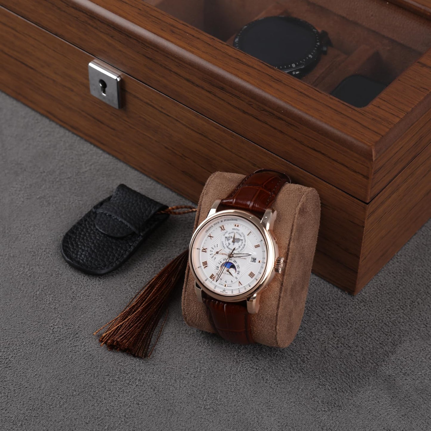 RoYiio 8 Slots Wood Watch Box for men, Watches Storage Box with Glass Lid & 8 Removable Velvet Pillow, Premium Watch Case Men Girls Father's Day Gift