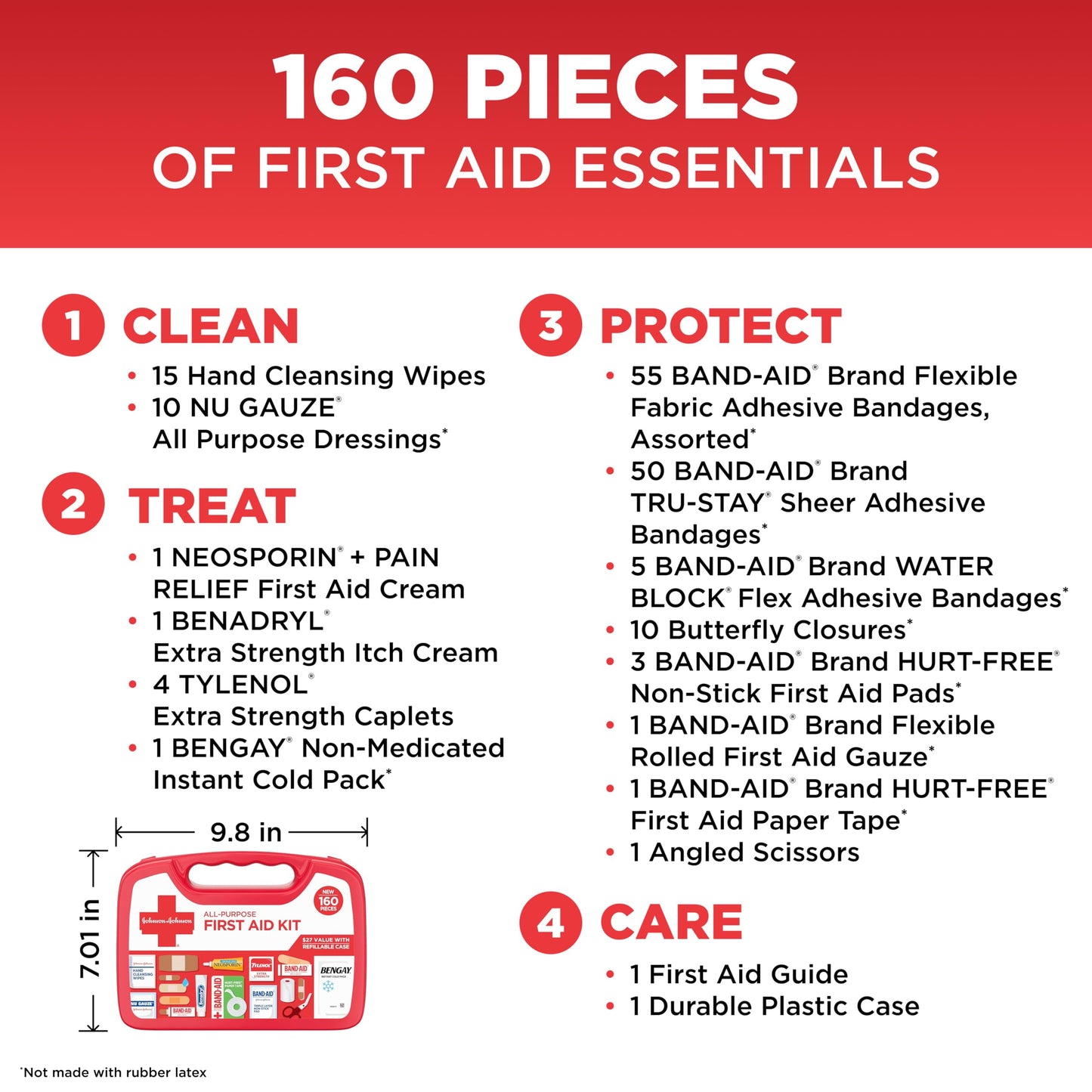 BAND-AID Brand All-Purpose Portable Compact First Aid Kit for Minor Cuts, Scrapes, Burns & Aches, Wound Care Essentials for Home, Car, Dorm, Travel, Cruise, Camping & Outdoor Emergency Kit, 160 Piece