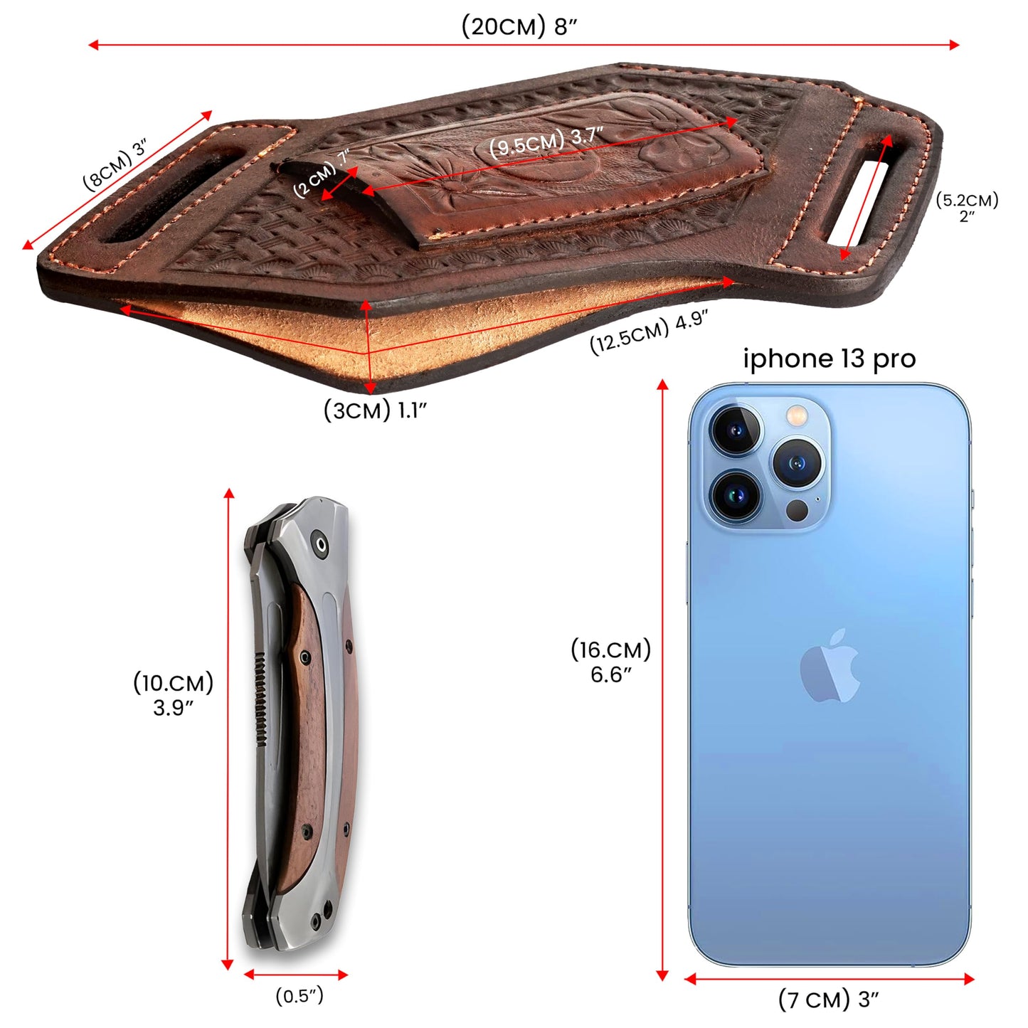 Leather Knife Sheath for Belt Pocket Folding Knife Holder Compact Draw Knifes Carrier EDC Tools Holster (Sheath with Mobile Holster)