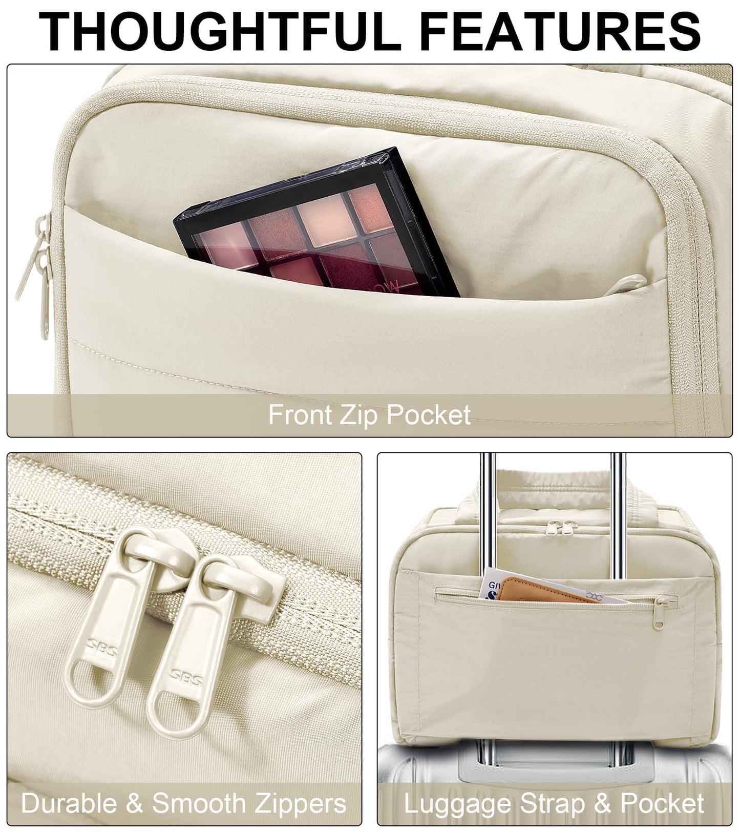 Bagstellar Travel Toiletry Bag for Women, Lightweight Large Quilted Puffy Makeup Bag Wide-open Make up Organizer Cloud Cosmetic Bag w/Handle for Traveling Toiletries, Essentials, Accessories, Beige