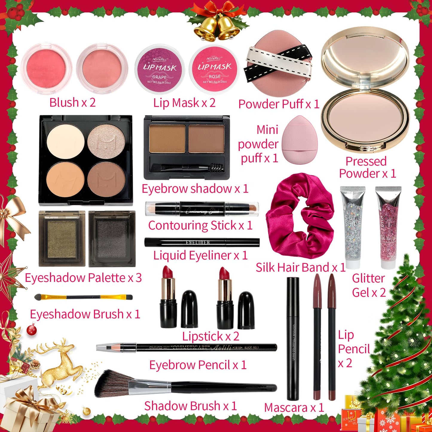 Makeup Advent Calendar 2025 for Women Teen Girls 24 Days Beauty Advent Calendar Christmas Makeup Set Gift for Wife Daughter Mother Girlfriends Trendy Stuff Makeup Kit Gifts Face Eyes Lips Cosmetics