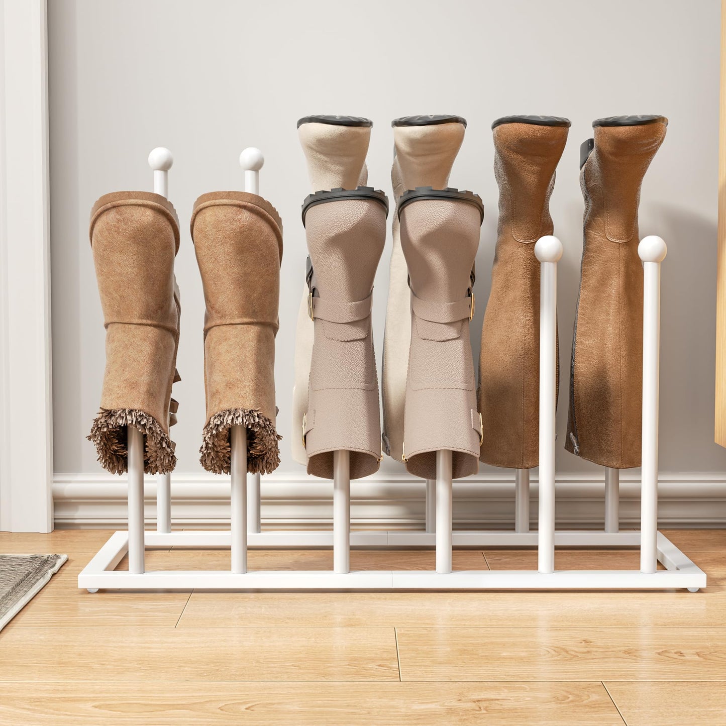 pickpiff Free Standing Shoe Racks - White Metal Boot Rack Organizer Tall Boots for Dorm Room, Closet, Entryway, Bedroom, Patio Outdoor, Hallway, White, Shoe Storage Fit for 6 Pairs