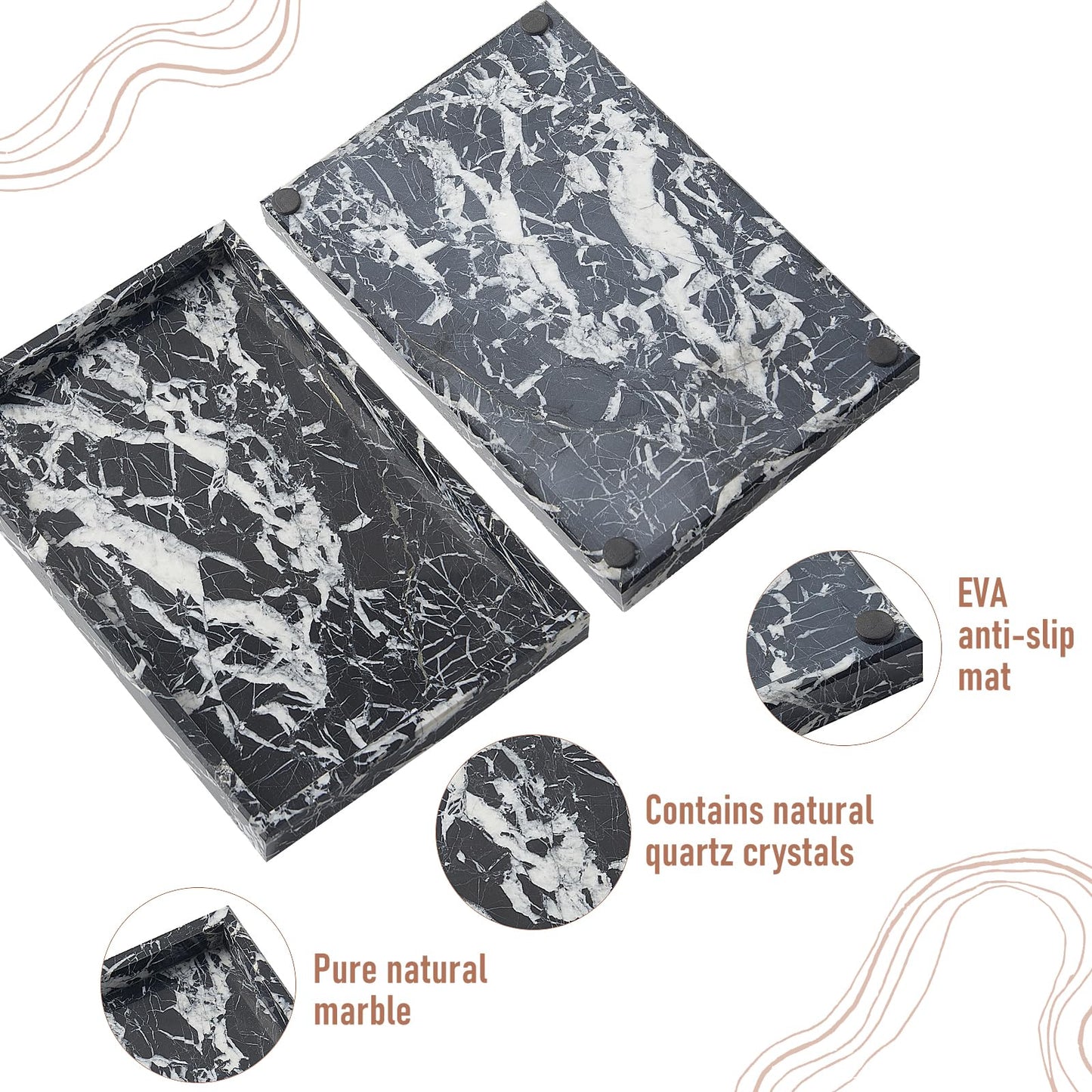 MULWR Marble Bathroom Tray,Pure Natural Vanity Tray,Marble Tray for Kitchen Counter Non-Ceramic/Non-Resin,Stone Trays 12 x 8 inch