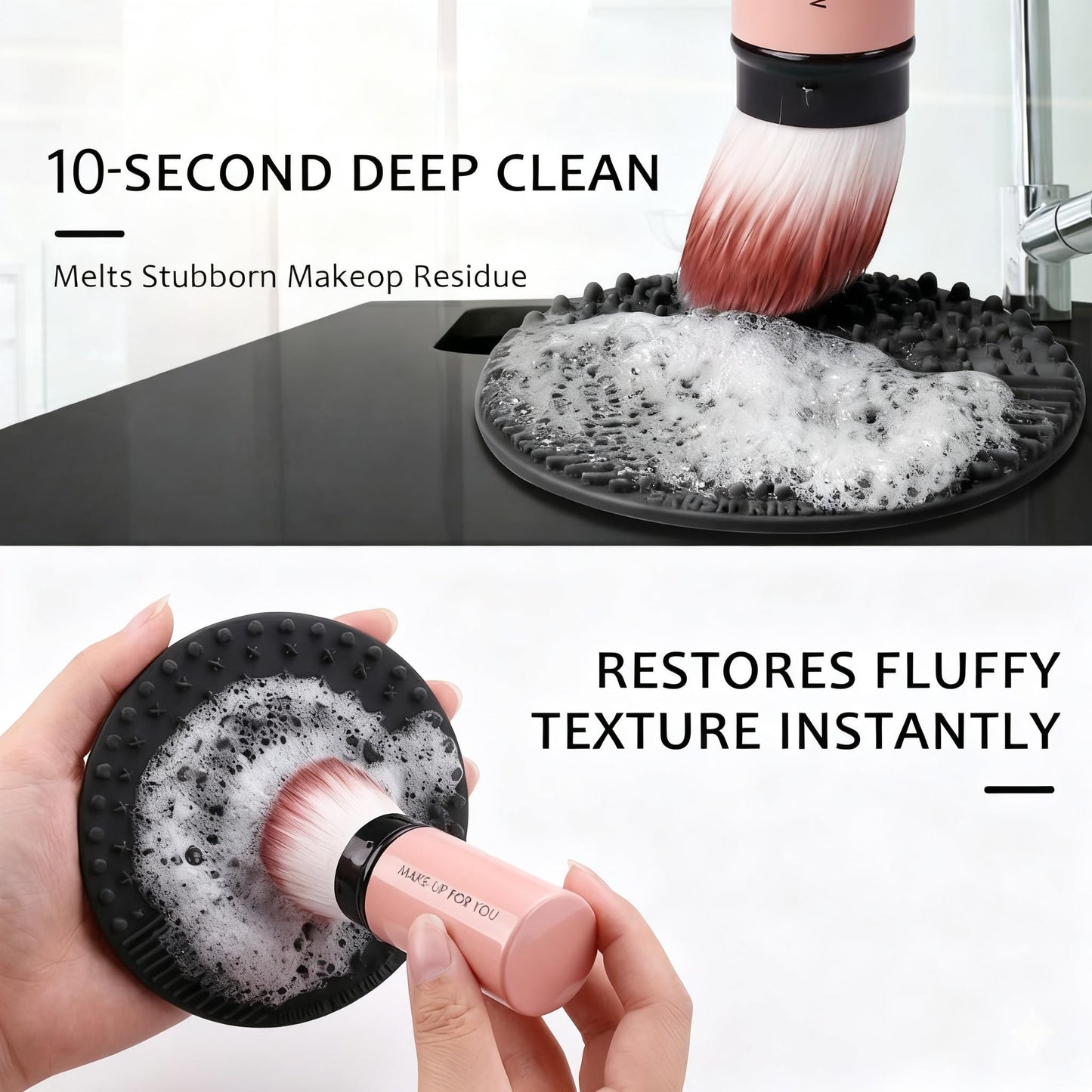 Norate Makeup Brush Cleaner, Make Up Brush Cleaner Cleanser Solution + Brush Cleaner Mat, Make Up Cleaner for Brushes, Sponges, Deep Clean Brush Shampoo, Gentle Formula Cruelty Free & Vegan 2Pcs Set