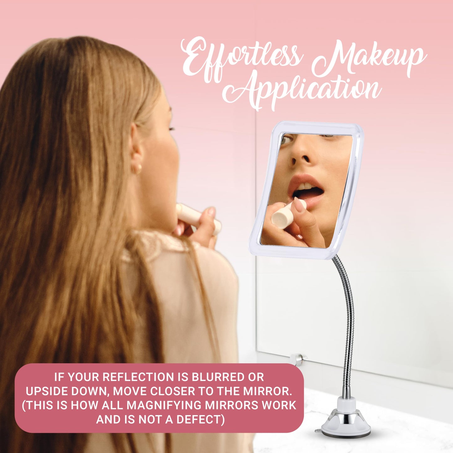 MIRRORVANA Flexible 10X Magnifying Square Makeup Mirror Non Lighted with Adjustable Gooseneck & Suction Cup 2in1 Table Mirror and Wall Mount for Vanity & Bathroom Use - 6.3" x 6.3" (Translucent Frame)