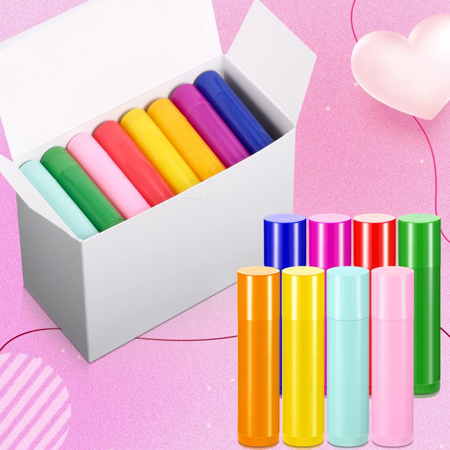 Patelai 128 Pieces Lip Balm Tubes 5 ml Refillable Rotatable Plastic Lipstick Tubes Empty Lip Gloss Balm Containers DIY Empty Containers for Cosmetic, 8 Colors