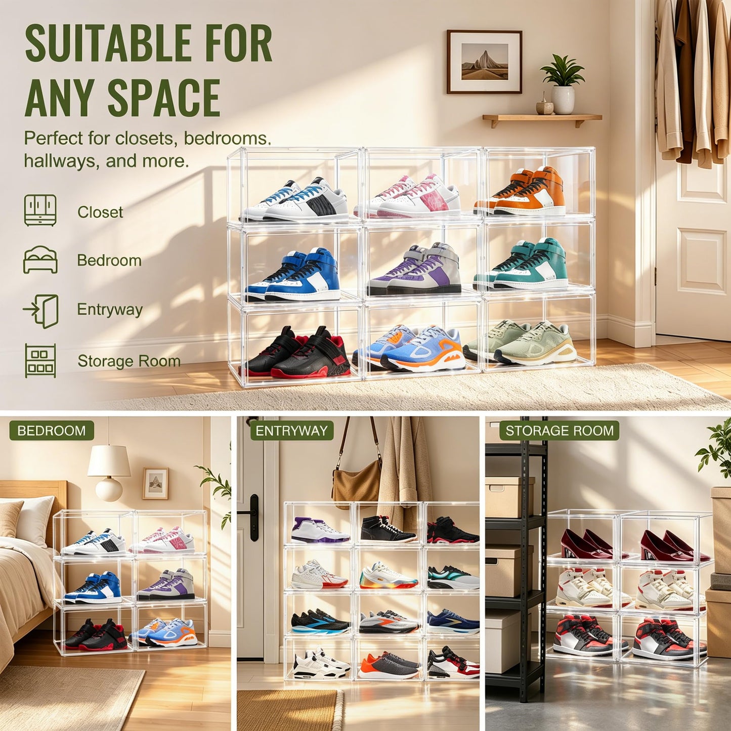 DAYOOH Clear Acrylic Shoe Box Size 14, Stackable Everyday Footwear Storage