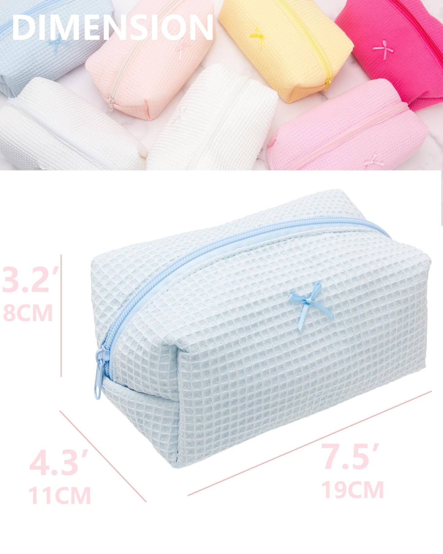 PAZIMIIK 6PCS Cozy Makeup Bag Travel Cosmetic Bag for Women Soft Toiletry Bag Aesthetic Makeup Organizer Portable Large Zipper Pouch for Skincare Beauty Accessories Brushes Waffle Check Blue