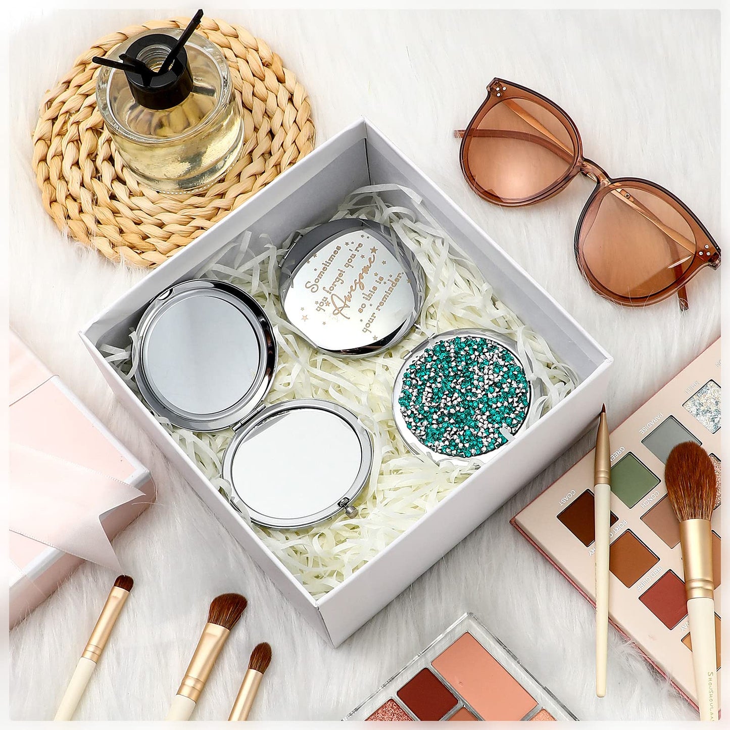 Roowest 10 Pcs Compact Mirror Gifts for Women Sometimes You Forget Your Awesome Bulk Appreciation Party Favors for Employee Coworker Friends Birthday Spa Christmas Inspirational Stuffers (Green)