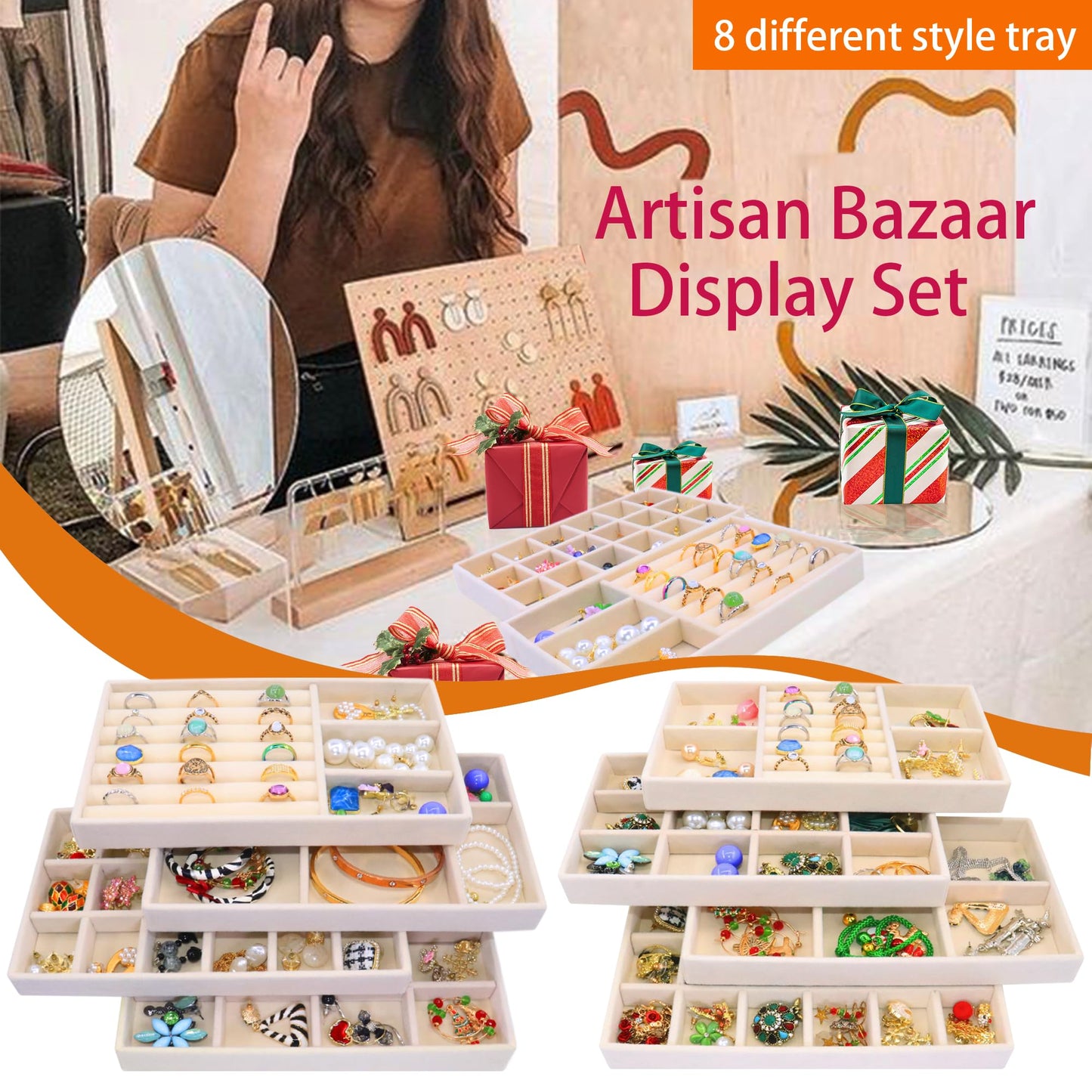 7Color Sky Jewelry Organizer Drawer 8 Set Jewelry Boxes Velvet Jewelry Drawer Organizer Stackable Jewelry Tray for Earring Necklace Display
