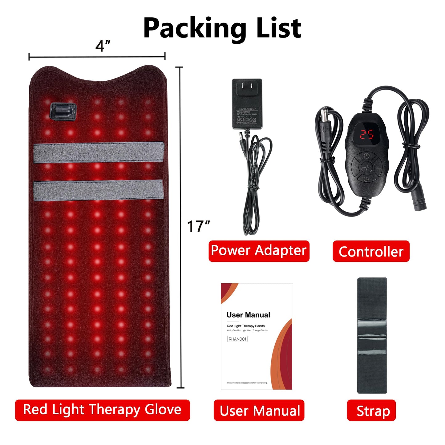 Red Light Therapy for Hands, 150 LEDs, 17"×4", 660nm Red Light & 850nm Near Infrared Light Therapy Device, Full Body Use for Back, Shoulder, Hand & Elbow Joint Muscle Support, Adjustable Modes