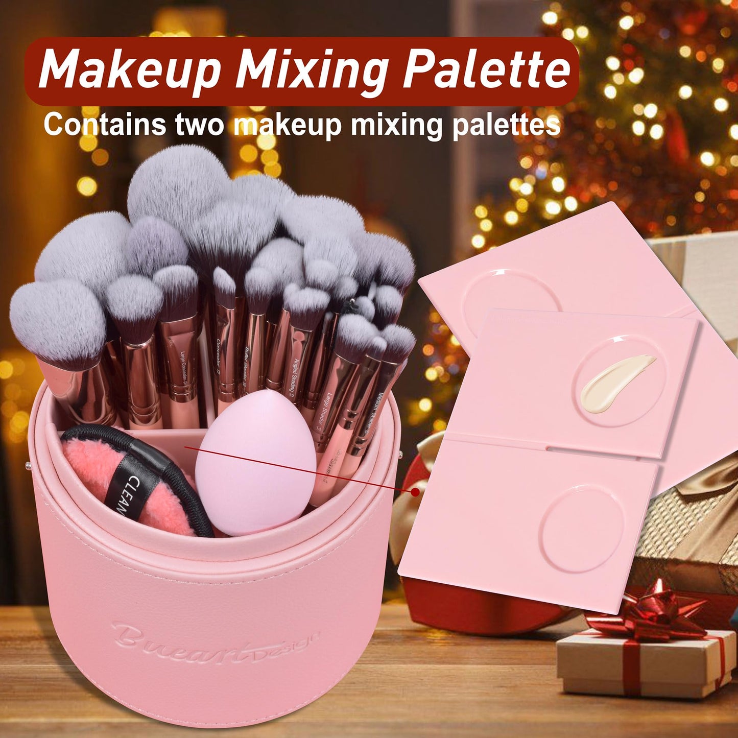 Bueart Design Labeled 30Pcs Professional Deluxe Makeup Brushes set with Extra large holder case for Foundation Face Blending Blush Concealers Eyeshadow