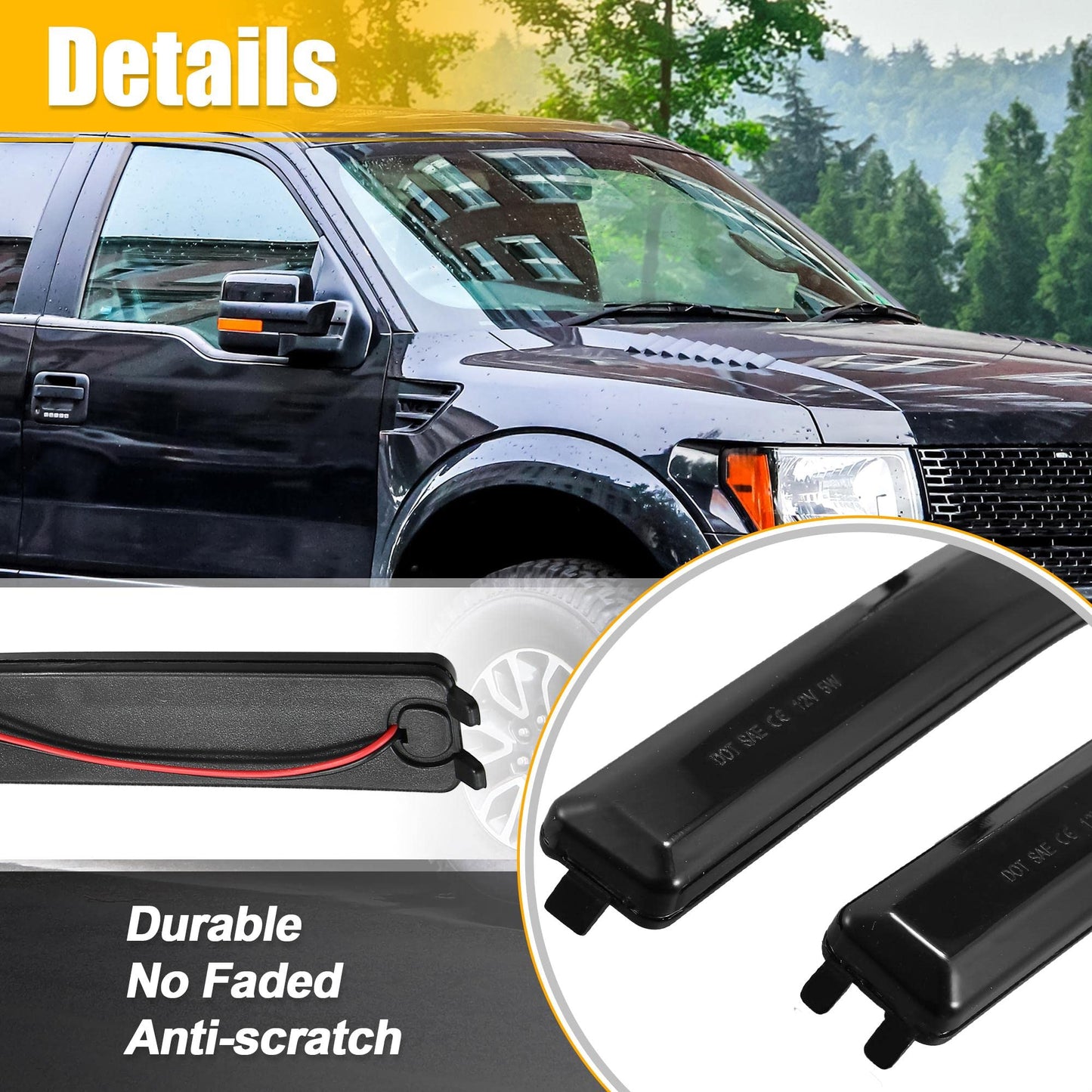 X AUTOHAUX LED Turn Signal Light Assembly for Ford F-150 2009-2014 9L3Z-17E749-AA Rear View Mirror Side Marker Lights Reflector Indicator LED Turn Signal Lamp Assembly Amber Light 2pcs