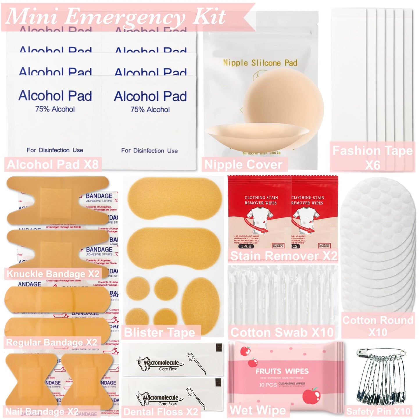 Women's Wedding Emergency Travel Kit 45 Essential Items for Brides Bridesmaid All-In-One Daily Beauty Style Set With Makeup Brushes (Sakura Pink)