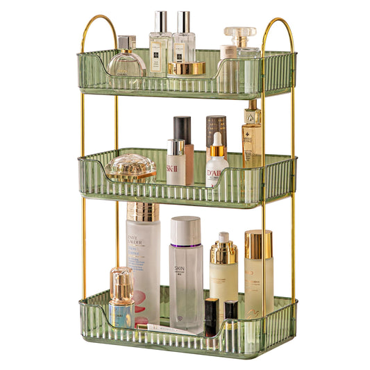 Akinbas 3 Tier Bathroom Organizer Countertop Makeup Perfume Tray Skincare Organizer for Bathroom Dresser Vanity (Green)