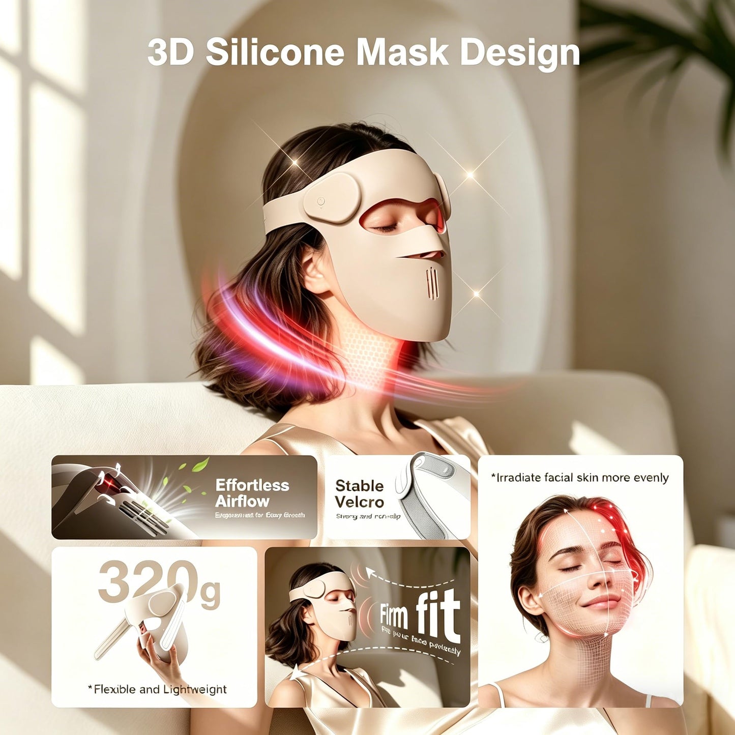 Pedete Red Light Therapy Mask, 9 Modes Wireless LED Face Mask with 326 LEDs, 2500mAh Rechargeable Red & Near-Infrared Light Therapy Mask