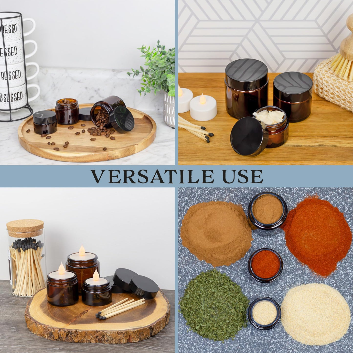 Cornucopia Brands 8oz / 9oz Amber Glass Jars (Pack of 6) Straight Sided Cosmetic Jars, Great for Body Butter, Creams, Stash Jars, Etc.