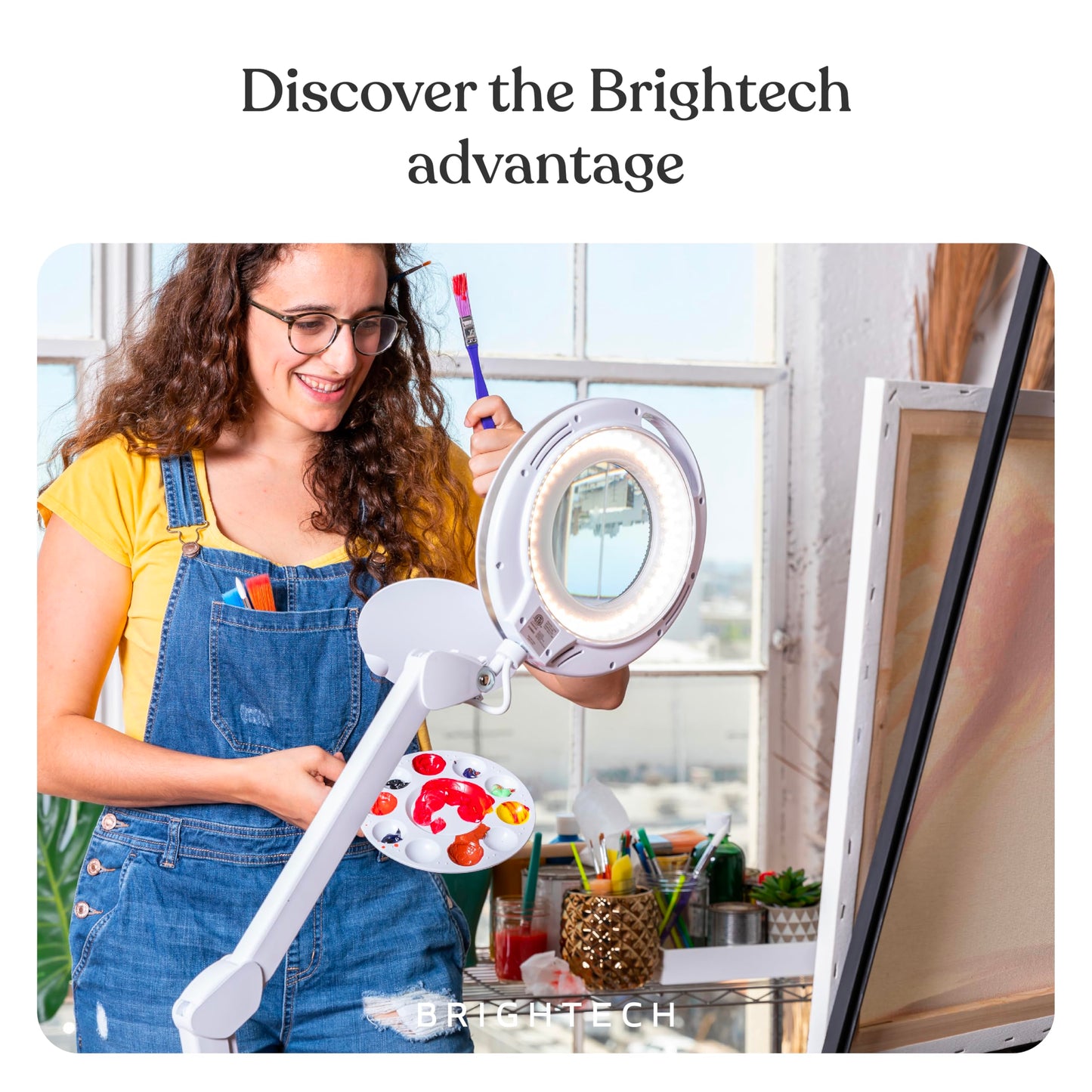 Brightech LightView Pro 2 in 1 Magnifying Floor Lamp & Table Lamp - Hands Free Magnifier with Bright LED Light for Reading - Work light With Adjustable Arms - Standing Mag Lamp