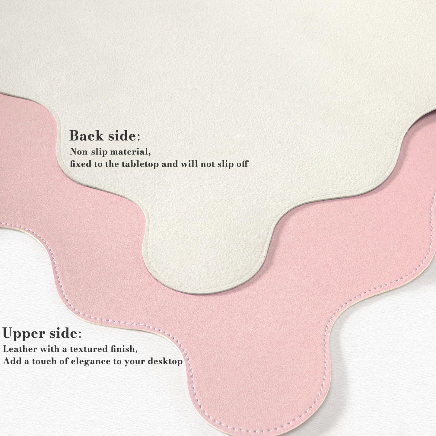 iCasso Pink Leather Desk Mat,Extra Large Scalloped Mouse Pad for Desktop,Waterproof PU Nail Table Mat,Cute Keyboard Mats for Women Girl,Non-Slip Desk Cover Mat for Office Home Dorm