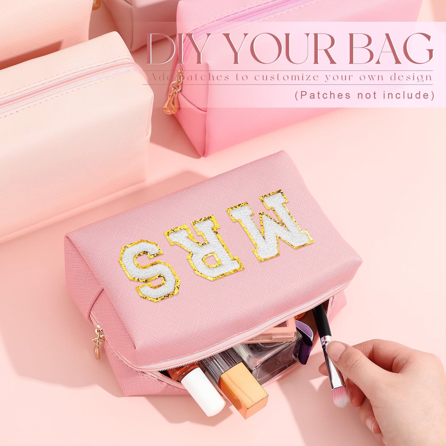 Kigeli Aesthetic Makeup Bags PU Leather Cosmetic Pouches Waterproof Plain Toiletry Bags Makeup Pouches Bulk for Women Party Gift Travel Storage Organizer(Pink Series,7.1 x 2.8 x 4.3 in)