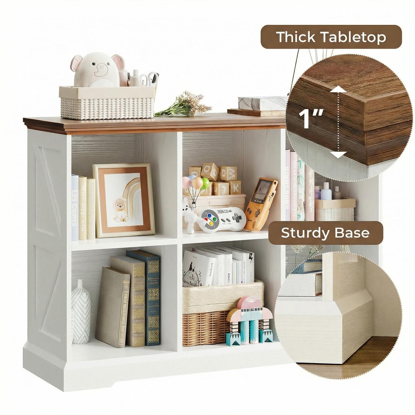 IRONCK 6 Cube Storage Organizer, Farmhouse Wood Bookshelf