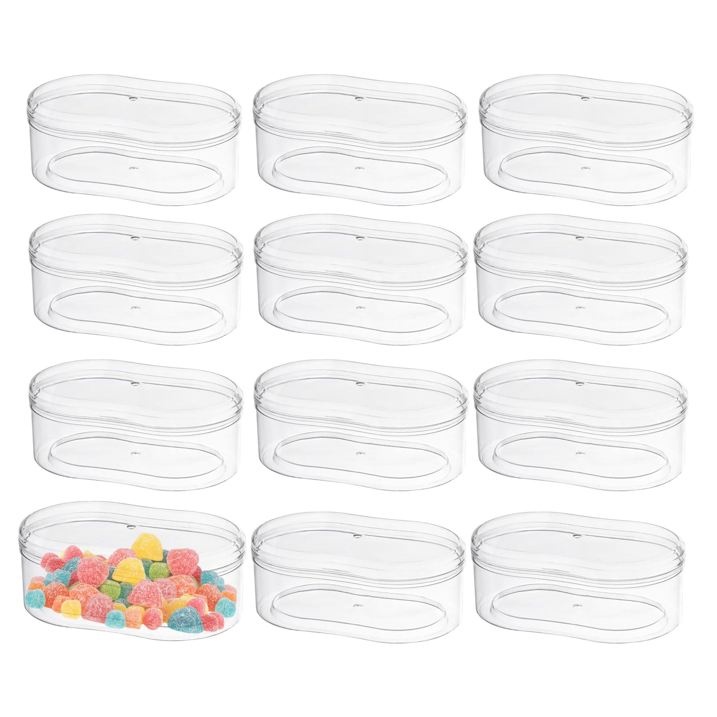 Hammont Acrylic Storage Boxes - Curved Candy Gift Containers - Hair Accessory Organizer - Small Plastic Display Container | 5.8“x3.46“x2.25“ (12 Pack)