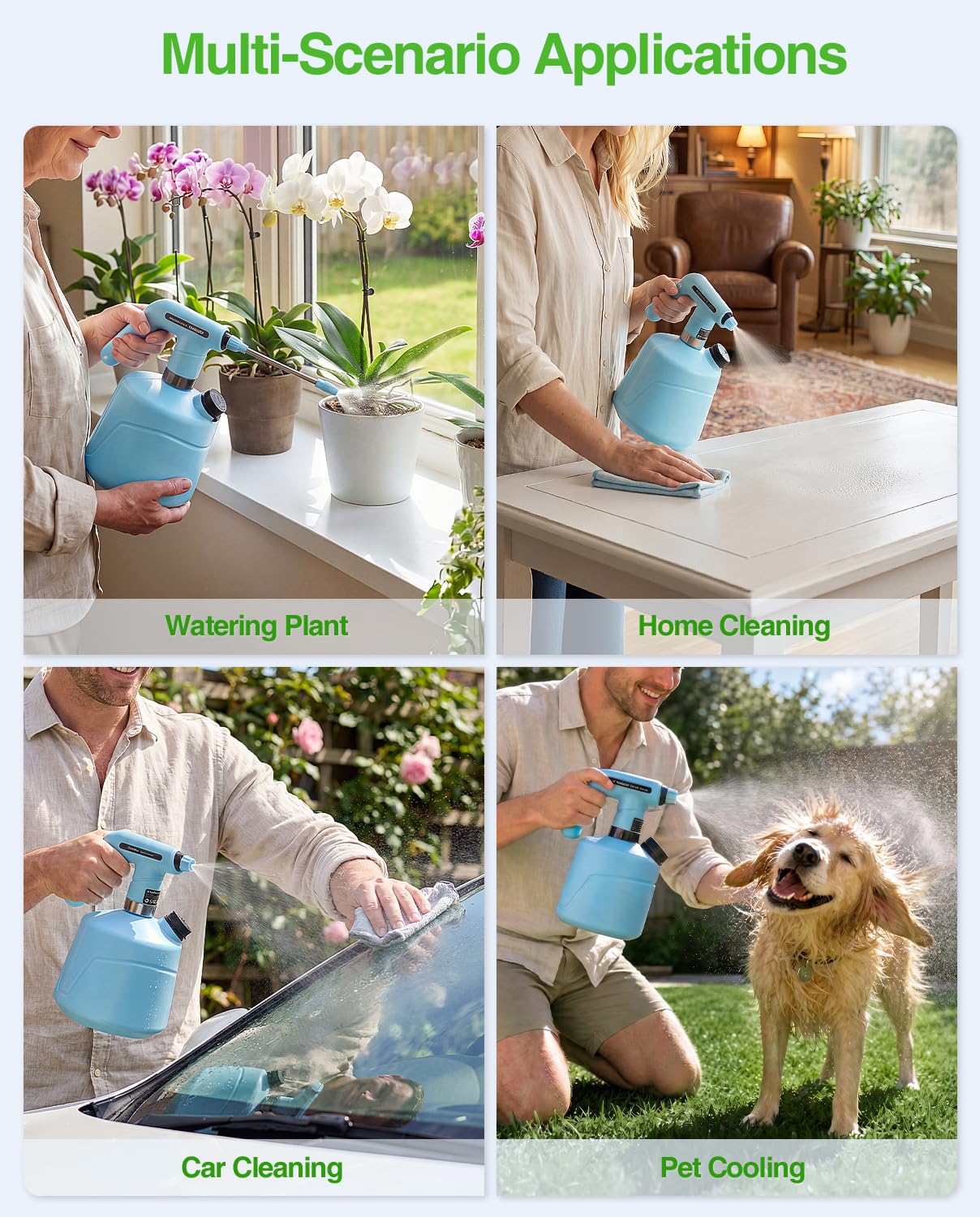 TaskStar Electric Spray Bottle 2L/0.5 Gallon, Battery Powered Garden Sprayer, Rechargeable and Automatic Mister Spray Bottle for Plants with Independent Water Inlet, Outdoor and Indoor Plants Sprayer