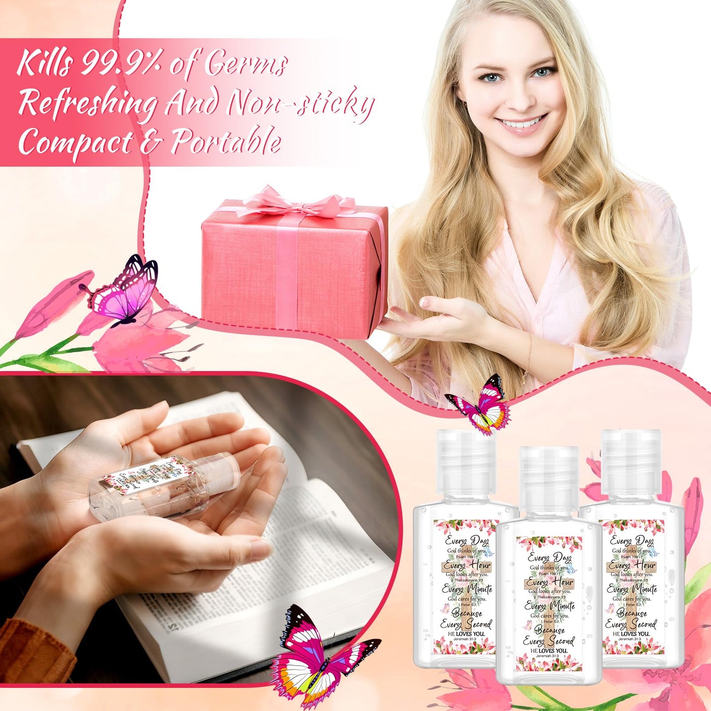 Gejoy 72 Pack Christian Hand Sanitizers Bible Verse Mini Hand Sanitizers Bulk Travel Size Religious Christian Party Favors for Church Prayer Mother's Day Women Mom Pastor Holiday Nurse Teacher Gifts
