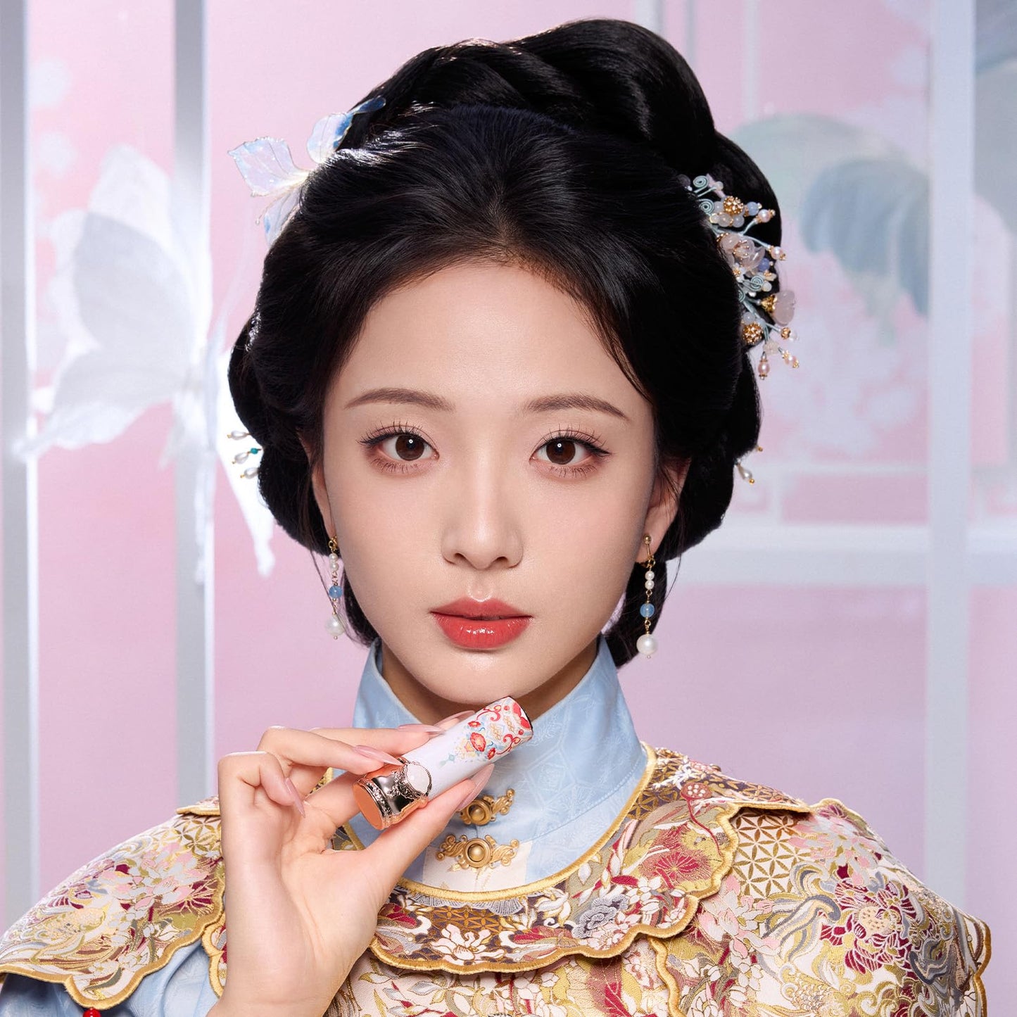 Flower Knows Little Angel Cream Blush and Butterfly Cloud Collar Glossy Lipstick Set,Buildable & Blendable Dewy Makeup,Soft Long-Lasting Cute Make Up(Blush 04 Rose Ashes + Lipstick C08 Sunset Clouds)