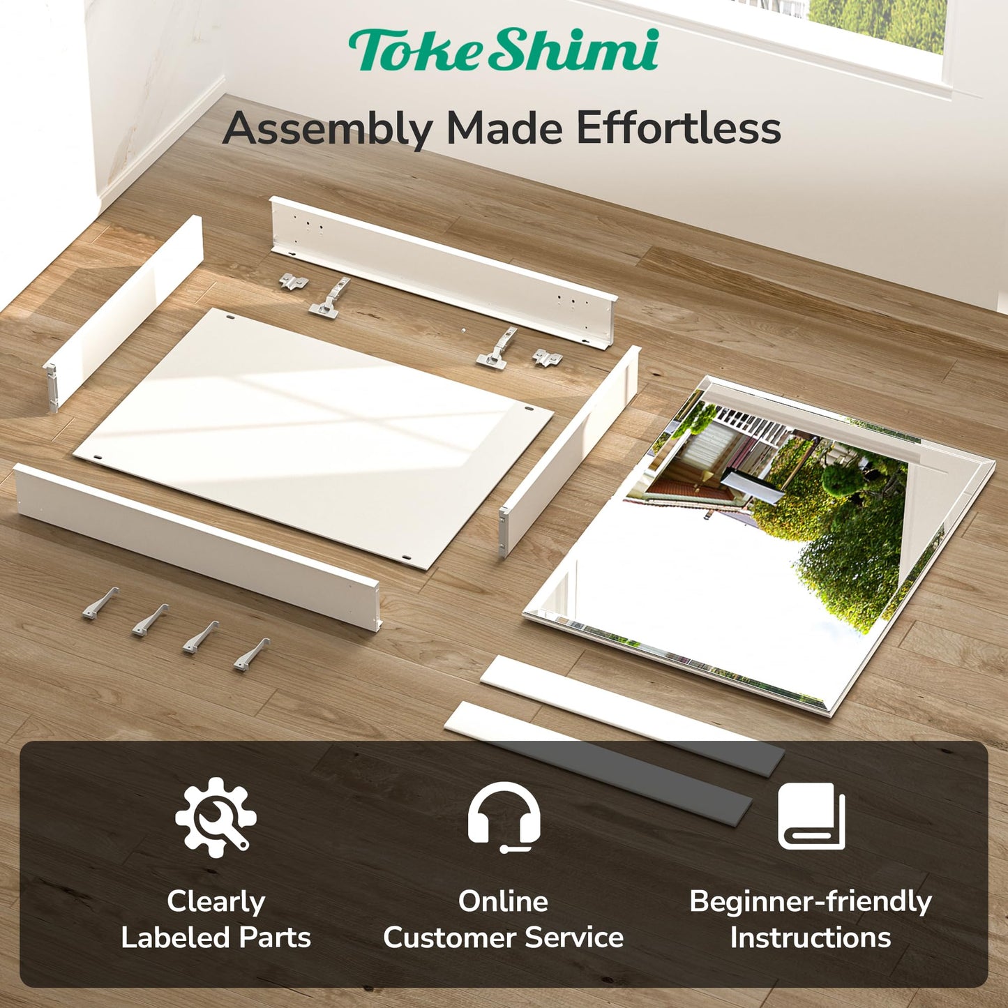 TokeShimi 14 x 24 Medicine Cabinet with Mirror, Assembly Required, White Recessed Bathroom Medicine Cabinet with Tempered Beveled Mirror, Stepless Adjustable Shelves, DTC Hinge