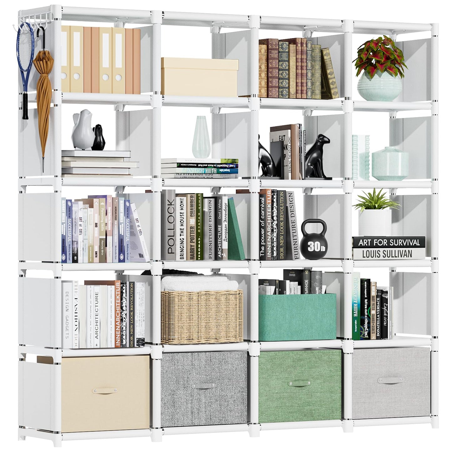 Mavivegue 20 Cube Book Shelf, Storage Organizer, Large DIY Bookcase, Metal Cube Bookshelf, Cubbies Closet Storage Organizer Shelves for Bedroom,Living Room,Home,Office