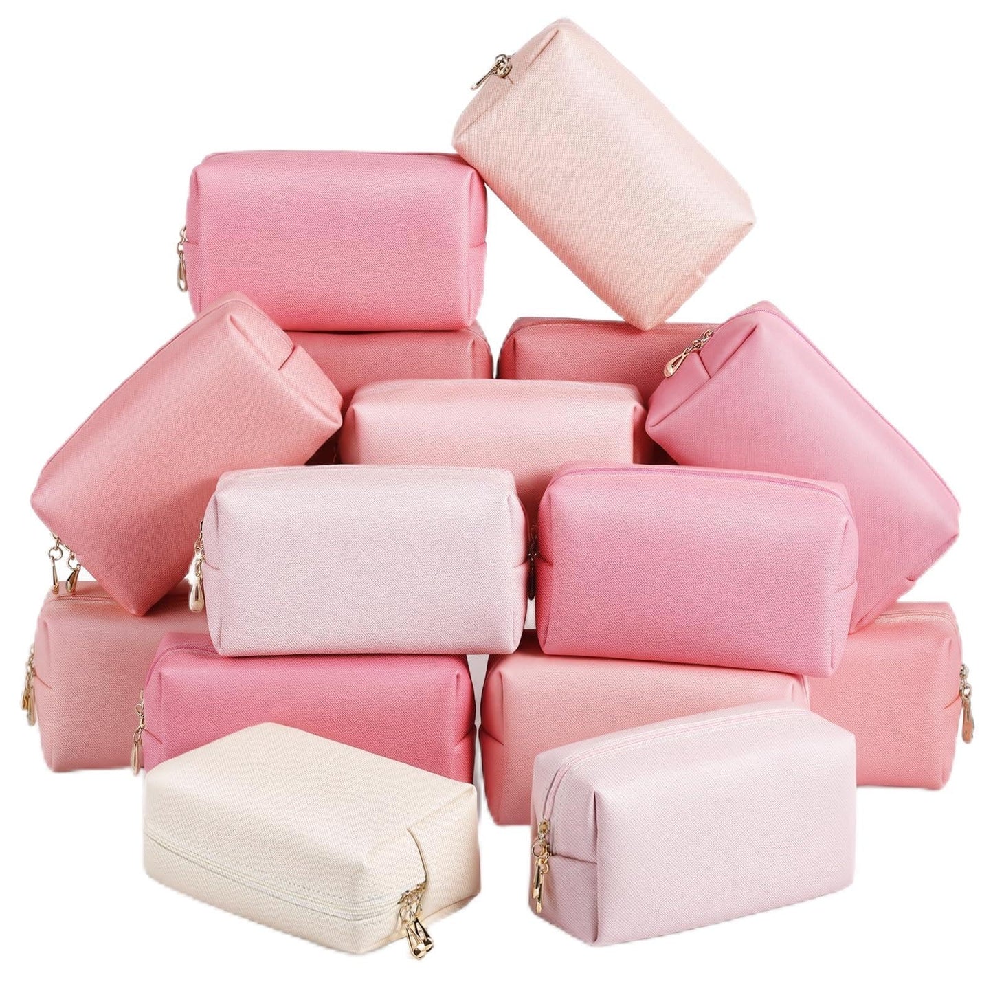 Kigeli Aesthetic Makeup Bags PU Leather Cosmetic Pouches Waterproof Plain Toiletry Bags Makeup Pouches Bulk for Women Party Gift Travel Storage Organizer(Pink Series,7.1 x 2.8 x 4.3 in)