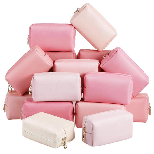 Kigeli Aesthetic Makeup Bags PU Leather Cosmetic Pouches Waterproof Plain Toiletry Bags Makeup Pouches Bulk for Women Party Gift Travel Storage Organizer(Pink Series,7.1 x 2.8 x 4.3 in)