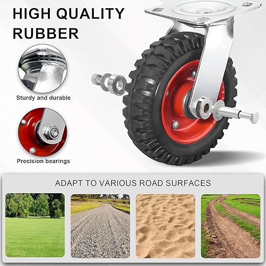 8 Inch Caster Wheels, Casters Set of 4 Heavy Duty, Industrial Castors for Moving Needs, Plate Castor Wheels Perfect for Furniture, Equipment (8INCH Swivel,4pk)