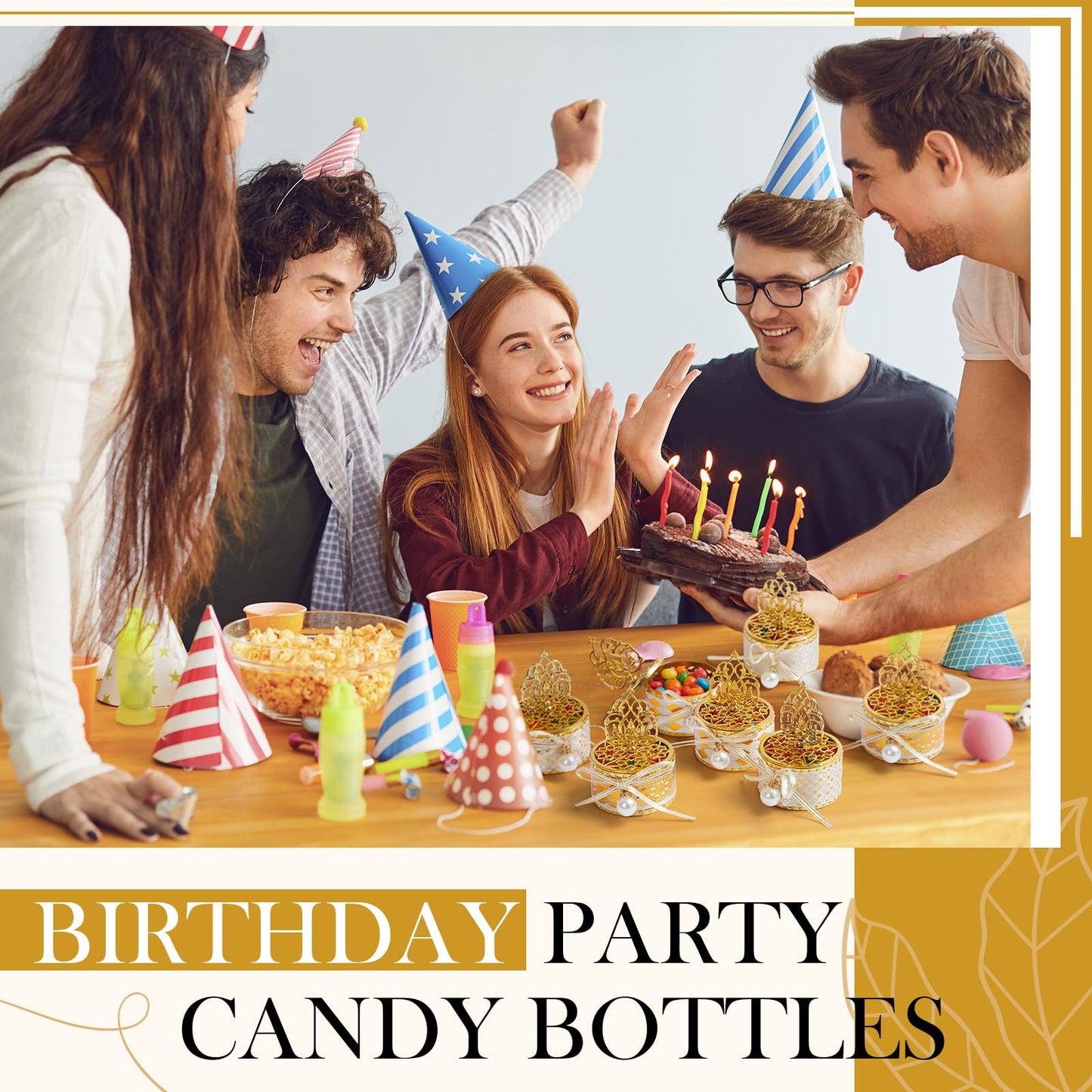 Cunhill 24 Pcs Mini Candy Bottles with Cute Ribbon Bow Gold Plastic with Lids Champagne Storage Candy Favor Containers for Wedding Bridal Shower Party Favors Thank You Gifts
