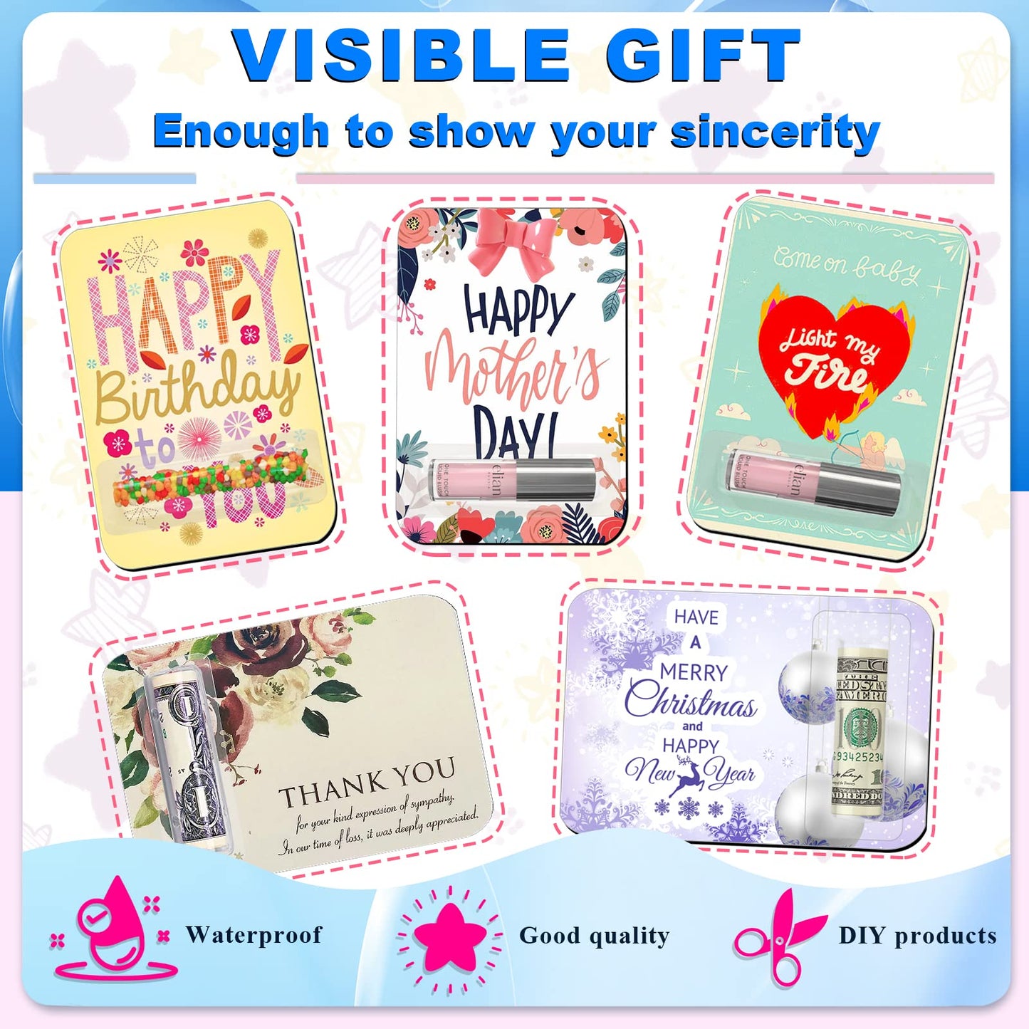 60 Pcs Lip Balm Pouches Plastic Money HolderClear Lipstick Holder Clear Plastic Domes for Gift Card DIY Crafts with Double Side Tape
