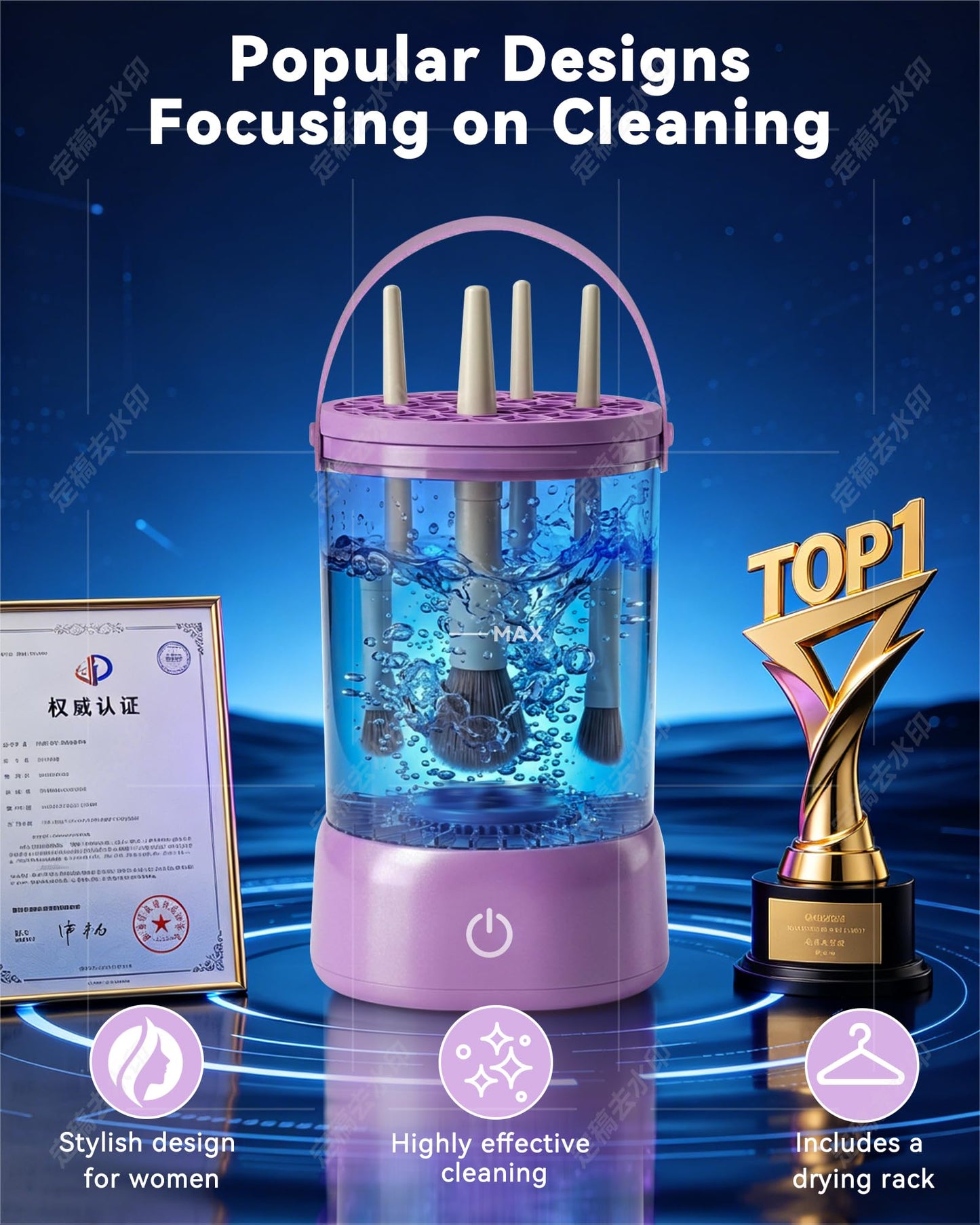 Makeup Brush Cleaner - 9000 RPM Electric Makeup Brush Cleaning Machine, IP65 Portable Make up Brush Cleaner for Makeup Sponges and Brushes