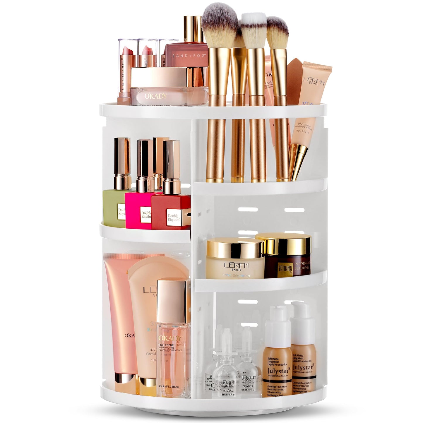 Masirs 360 Rotating Makeup Organizer for Vanity, Adjustable Shelf Height, Large Capacity Cosmetic and Skincare Storage, Lazy Susan Perfume Organizer for Dresser, Bathroom Countertop, White