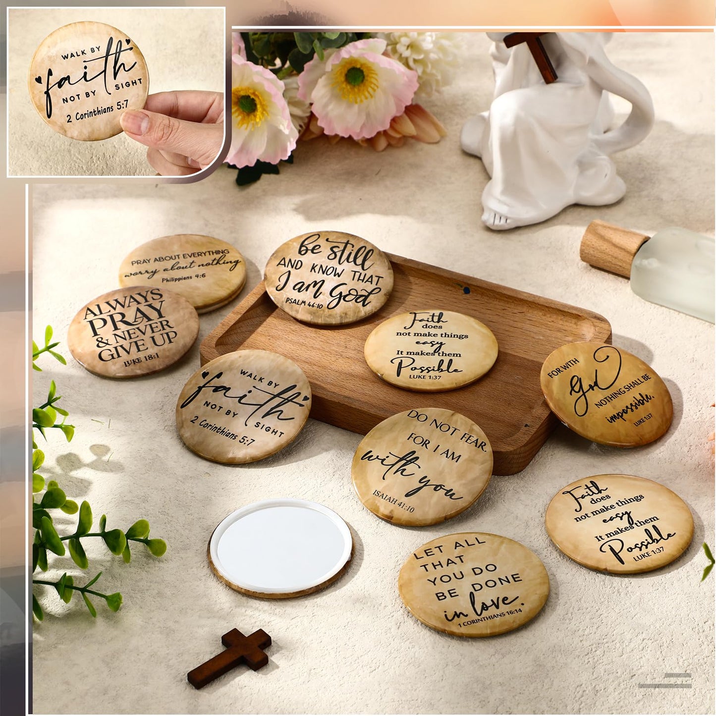 GlikCeil 36 Pcs Mini Christian Compact Mirrors for Women Church Gifts Retro Inspirational Bible Verse Pocket Makeup Mirrors Religious Gift for First Communion Church Baptism Party Favors