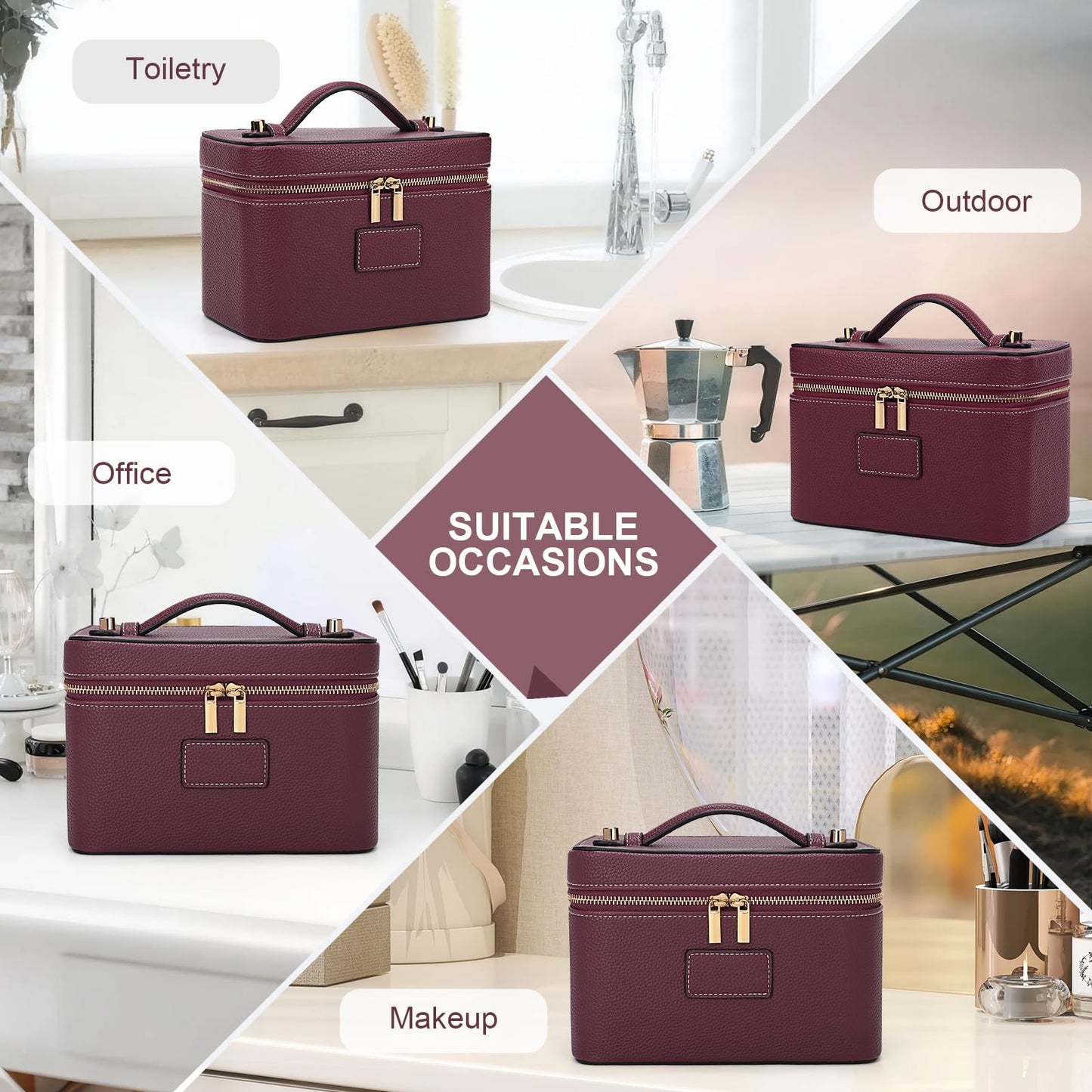 HiTotes Makeup Bag Vanity Case for Women Leather Cosmetic Bag Travel Toiletry Bags Portable Makeup Organizer Case
